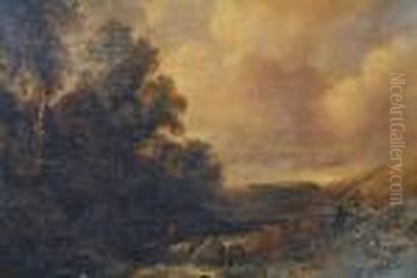 A Highland Riverscene With Ghillie And Dog Ona Track - view 1