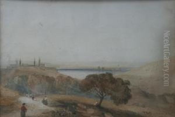 Figures On A Path In A Lake Landscape - view 1