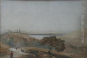 Figures On A Path In A Lake Landscape Figures On A Path In A Lake Landscape