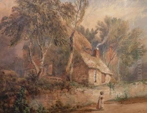 Girl Walking On A Track Before Cottage by Thomas Miles Richardson