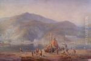 Fishing Boats And Figures On The Shores Of A Loch