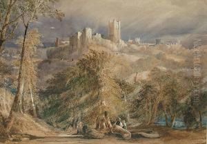 Evening Sun Over Richmond Castle, Yorkshire by Thomas Miles Richardson