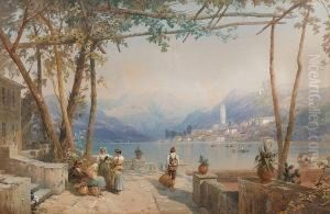 Figures On A Terrace By Lake Como by Thomas Miles Richardson