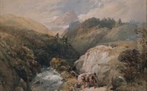 A Figure And A Pack Horse On A Track In The Pyrenees by Thomas Miles Richardson