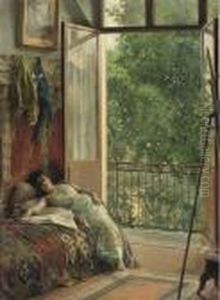 Modellpause: A Break In The Studio by Edouard Frederic Wilhelm Richter