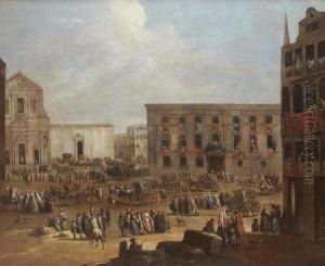 Vue D'une Place Probablement A Naples by Giovanni Richter