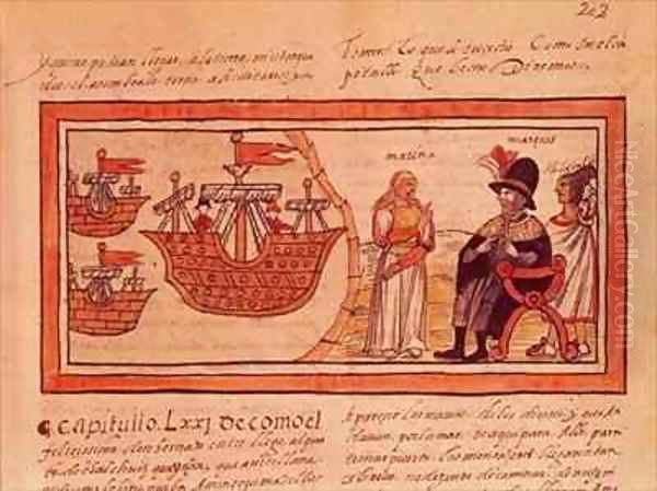 The Indian princess Malinche or Dona Marina mistress of Hernando Cortes interpreting for him - view 1