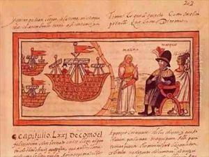 The Indian princess Malinche or Dona Marina mistress of Hernando Cortes interpreting for him