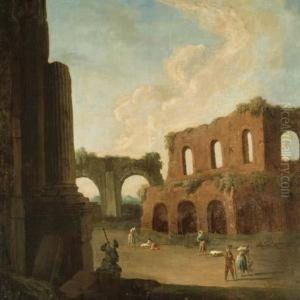 A Capriccio With Figures Amongst Ruins A Capriccio With Figures Amongst Ruins