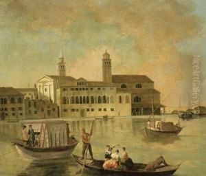 Venice, A View Of San Biagio And The Church Of San Biagio by Giovanni Richter