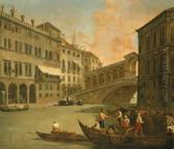 Venice, A View Of The Grand Canal With The Rialto Bridge From The North by Giovanni Richter