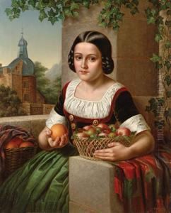 Dziewczyna Z Koszami Jablek I Pomaranczy