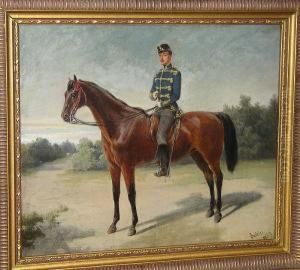 Portrait Of A Young Cavalry 
Officer On A Bay Mount, Bears Signature And Dated 'richter 1859'