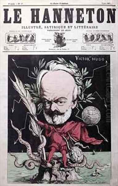 Caricature of Victor Hugo 1802-85 as Zeus in exile on Guernsey from the front cover of Le Hanneton - view 1