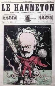 Caricature of Victor Hugo 1802-85 as Zeus in exile on Guernsey from the front cover of Le Hanneton by G. Deloyoti