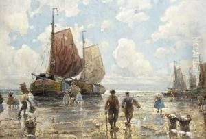 Dutch Fisherfolk Unloading The Catch by F.M. Richter-Reich