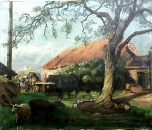 Boerenerf Aan De Grindweg Te Hillegersberg. Gesigneerd Boerenerf Aan De Grindweg Te Hillegersberg. Gesigneerd