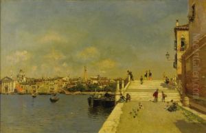Promenade On The Canal by Martin Rico y Ortega