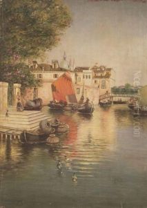 Quiet Canal, Venice. by Martin Rico y Ortega