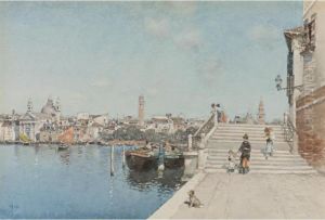 Promenade On The Canal by Martin Rico y Ortega