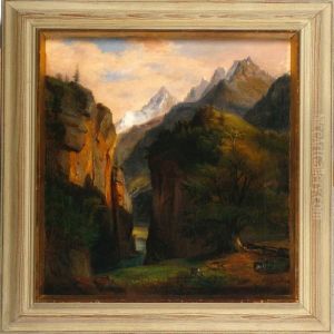 A Mountain Scenery With Goat And Shephard