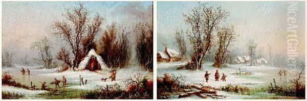 < Scene De Paysannes Dans Des Paysages Enneiges >. - view 1