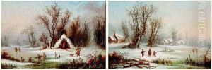 < Scene De Paysannes Dans Des Paysages Enneiges >. by Francois Edme Ricois