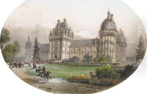 Vue Du Chateau De Valencay Avec Une Chasse A Courre Au Premierplan by Francois Edme Ricois