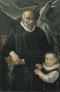 Ritratto Di Gentiluomo Con Gorgiera E Bambino Al Suo Fianco by Claudio Ridolfi