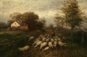 Shepherd With Flock by George A.E., Geo Riecke