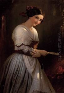 Junge Frau Mit Facher by August Riedel