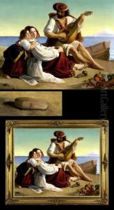 Neapolitanische Musizierende Familie Am Strand