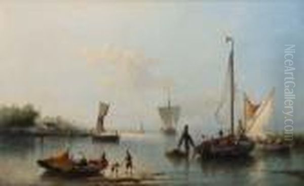 Dutch River Scenewith Figures And Shipping - view 1
