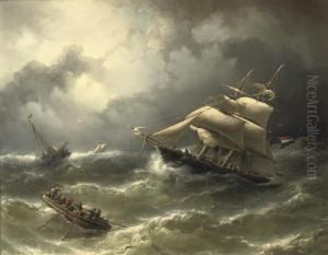 A Two-master Caught In Stormy Weather by Nicolaas Riegen
