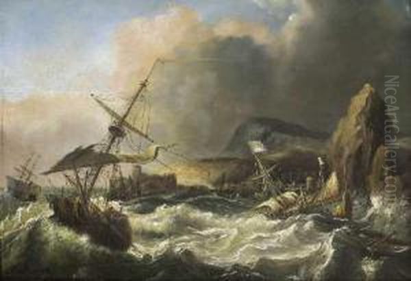 Segelschiffe Vor Sturmischer Meereskuste. - view 1
