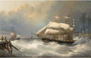 A Three-master On Choppy Seas by Nicolaas Riegen