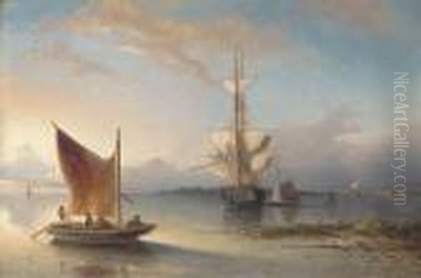 A Dutch Merchantman Drying Her Sails In The Estuary - view 1