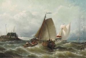Shipping On Choppy Waters By A Coast by Nicolaas Riegen