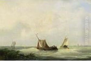 Sailing Vessels Off The Coast by Nicolaas Riegen
