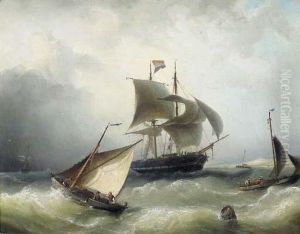 Busy Shipping In A Breeze Off The Coast
