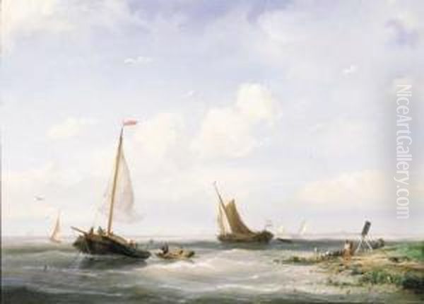 Sailing Vessels Off An Estuary - view 1