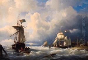 A Barque Mooring Near Amsterdam by Nicolaas Riegen