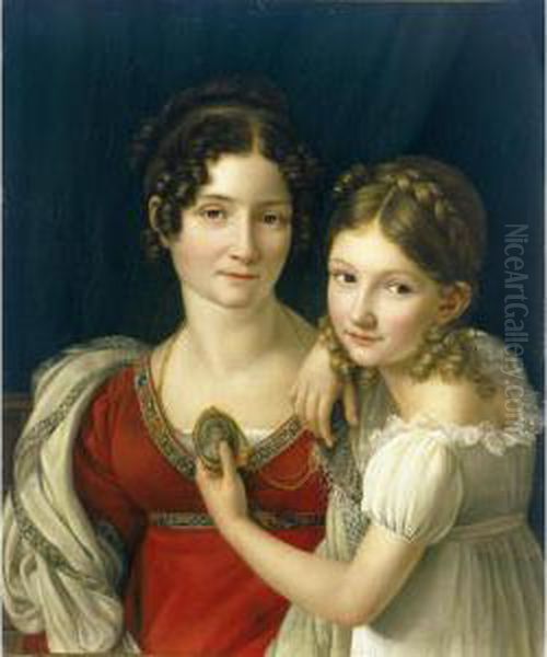 Portrait Of A Mothe, And Her Daughter Holding A Portrait Miniature In Her Left Hand - view 1