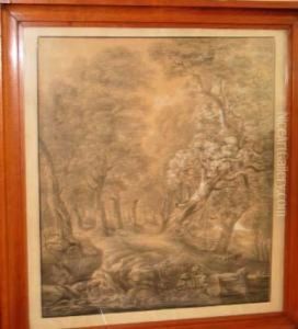 Chasseur Et Ses Chiens A L_oree D_un Bois by Heinrich Rieter