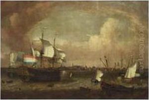 The Dutch Ship-of-the-line 'westvriesland' And Other Shipping In The Roads Of Hoorn by Jan Claes Rietschoof