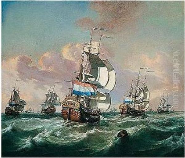 A Squadron Of Dutch Indiamen In Choppy Seas - view 1