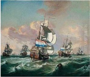 A Squadron Of Dutch Indiamen In Choppy Seas by Jan Claes Rietschoof