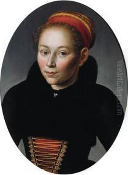 Portrait Of A Woman, Half 
Length, Wearing A Provincial Costume Anda Red Ribbon In Her Hair - A 
Fragment - view 1