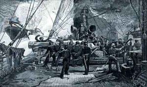 The eleven inch forward pivot gun on the Kearsarge in action by Julian Oliver Davidson