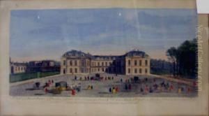 And John Boydell , 'a View Of 
The Royal Palace Of Choisy', Handcoloured Engraving, 23cm X 47cm, Framed
 And Two Others